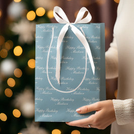Bolsa De Regalo Mediana Feliz Cumpleaños Nombre en Guión Azul Polvoriento