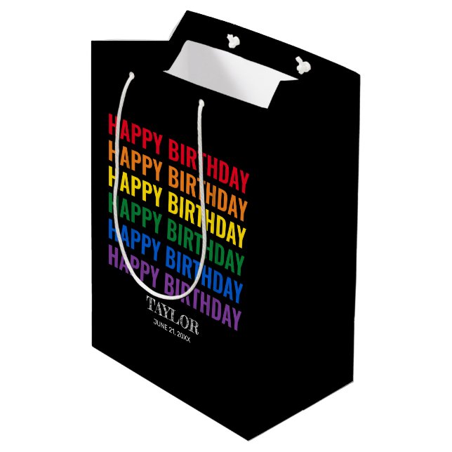 Bolsa De Regalo Mediana Feliz cumpleaños orgullo LGBT Transgénero LGBTQ (Angulo reverso)