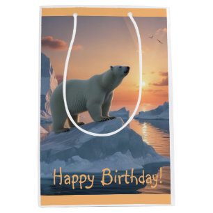 Bolsa De Regalo Mediana Feliz cumpleaños, oso polar