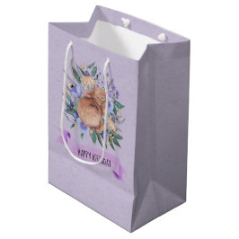 Bolsa De Regalo Mediana Feliz cumpleaños Pascua Bunny Purple Florals