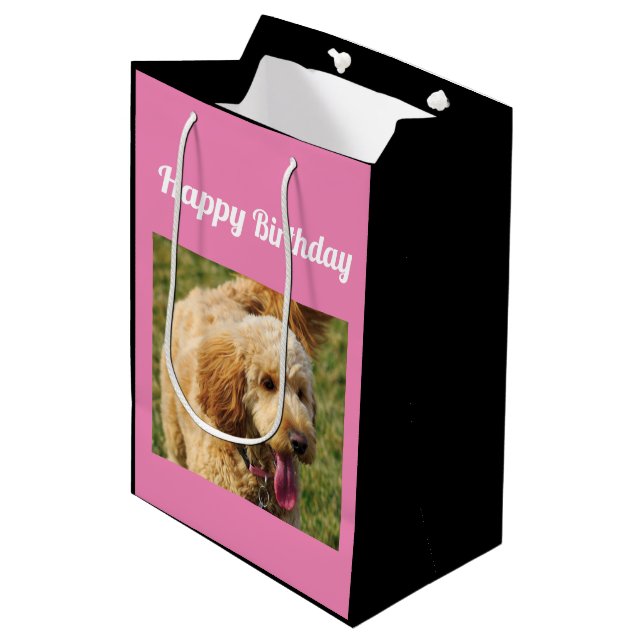 Bolsa De Regalo Mediana Feliz cumpleaños, perro dordendoodle (Angulo Anverso)
