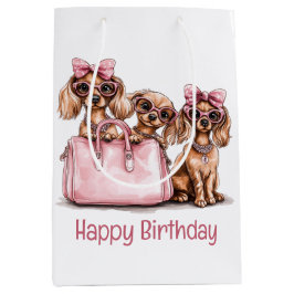 Bolsa De Regalo Mediana Feliz cumpleaños, perros Dachshund de moda