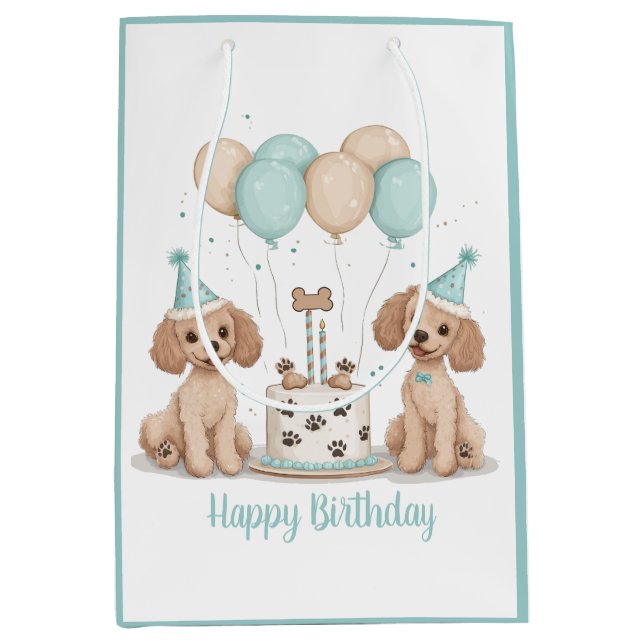 Bolsa De Regalo Mediana Feliz cumpleaños, perros de cangrejo estándar (Anverso)