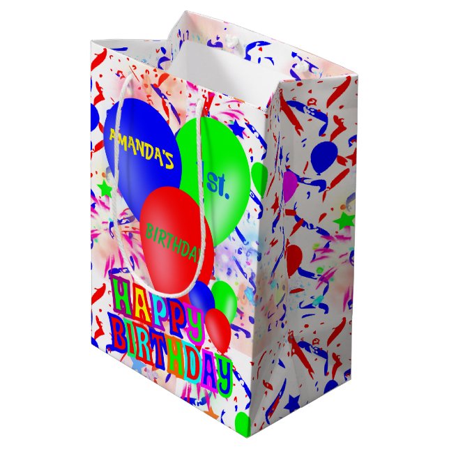 Bolsa De Regalo Mediana Feliz cumpleaños personalizado de la diversión (Angulo reverso)