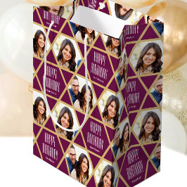 Bolsa De Regalo Mediana Feliz cumpleaños Personalizado Nombre de foto Plum
