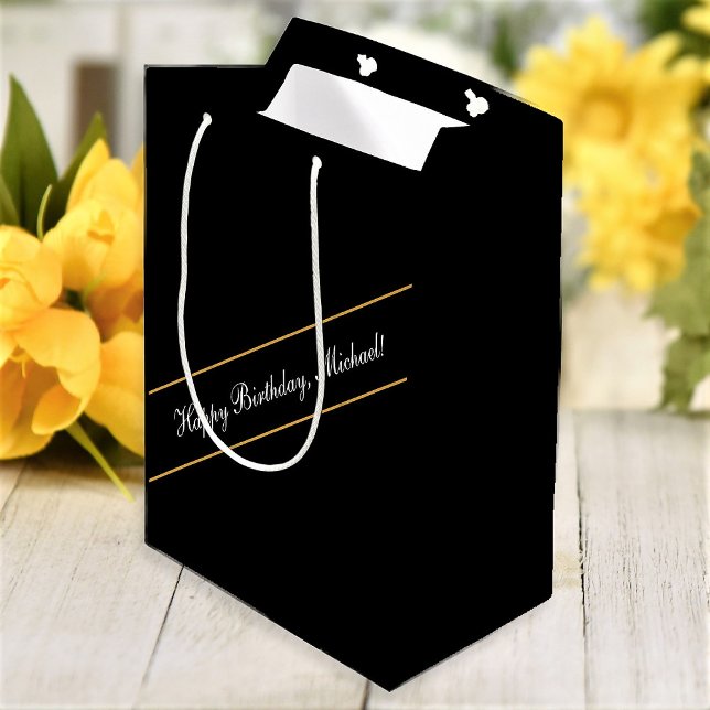 Bolsa De Regalo Mediana Feliz cumpleaños Personalizado texto elegante pers (Subido por el creador)
