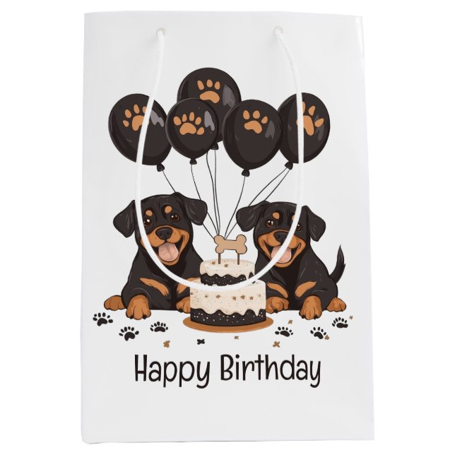 Bolsa De Regalo Mediana Feliz cumpleaños Rottweiler Dogs (Anverso)
