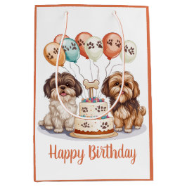 Bolsa De Regalo Mediana Feliz cumpleaños Shih Tzu Dogs Pastel de cumpleaño