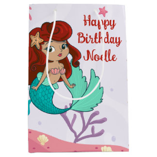 Bolsa De Regalo Mediana ¡Feliz cumpleaños! Sirenita negra bajo el mar