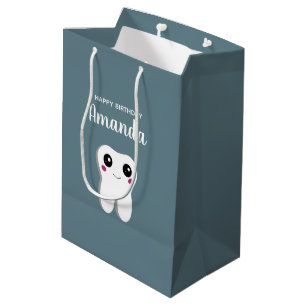 Bolsa De Regalo Mediana Feliz cumpleaños sonriente de dientes dentales