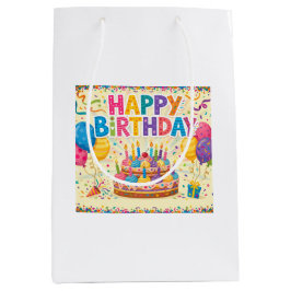 Bolsa De Regalo Mediana Feliz cumpleaños tarjeta brillante en blanco y fue
