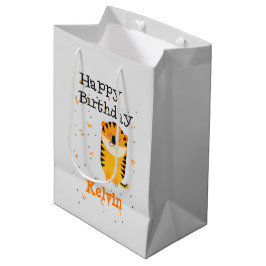 Bolsa De Regalo Mediana Feliz cumpleaños tigre lindo nombre personalizado