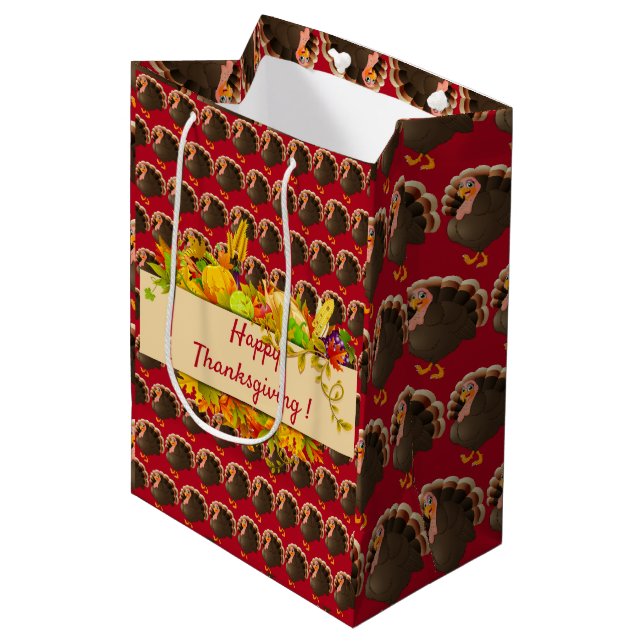 Bolsa De Regalo Mediana Feliz Día de Acción de Gracias (Angulo Anverso)