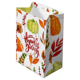 Bolsa De Regalo Mediana Feliz Día de Acción de Gracias, color de agua
