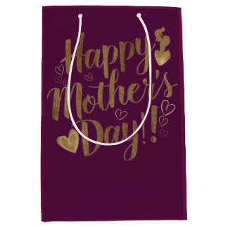Bolsa De Regalo Mediana Feliz Día de la Madre Corazón de Guión Dorado