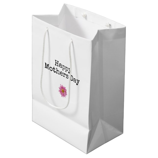 Bolsa De Regalo Mediana Feliz Día de la Madre Pink Daisy Moderna Mamá (Angulo Anverso)