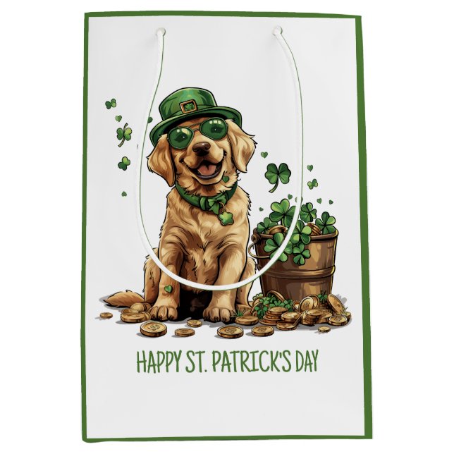 Bolsa De Regalo Mediana Feliz Día de San Patricio, perro recuperador de la (Anverso)