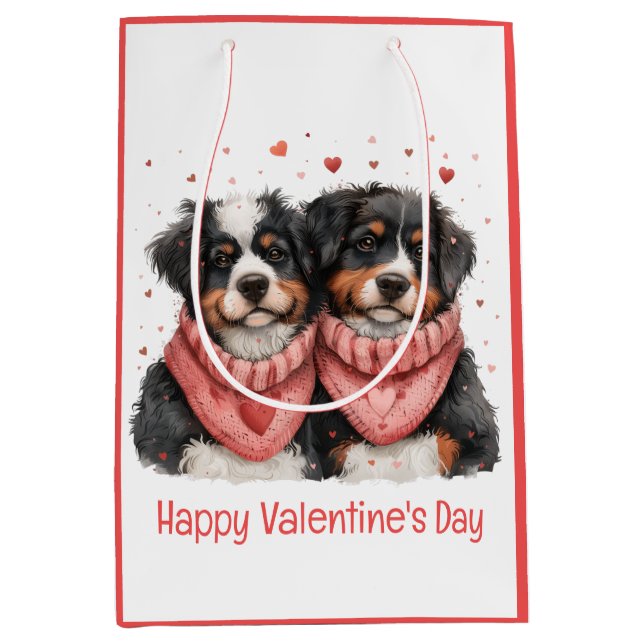 Bolsa De Regalo Mediana Feliz Día de San Valentín Perros de Montaña Bernes (Anverso)