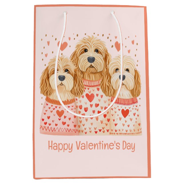 Bolsa De Regalo Mediana Feliz Día de San Valentín Perros Goldendoodle (Anverso)
