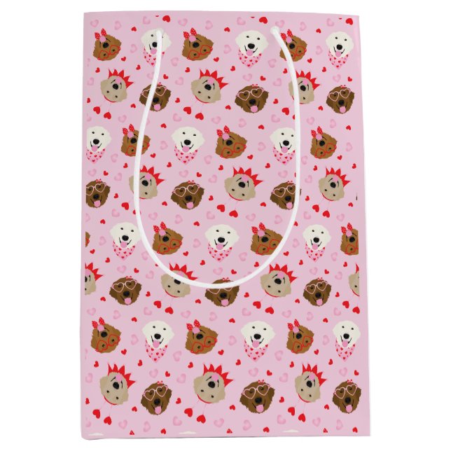 Bolsa De Regalo Mediana Feliz Día de San Valentín Perros recuperadores de  (Anverso)