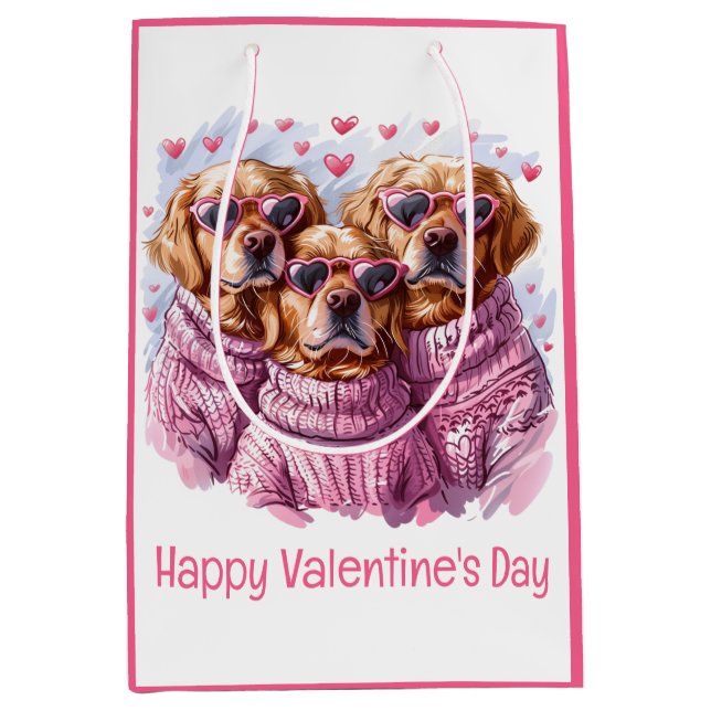 Bolsa De Regalo Mediana Feliz Día de San Valentín Perros recuperadores de  (Anverso)
