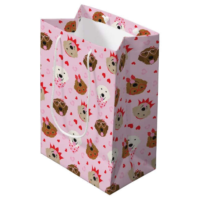 Bolsa De Regalo Mediana Feliz Día de San Valentín Perros recuperadores de  (Angulo Anverso)