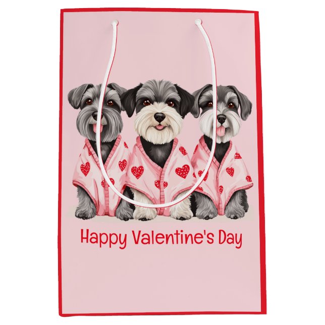Bolsa De Regalo Mediana Feliz Día de San Valentín Perros Schnauzer (Anverso)