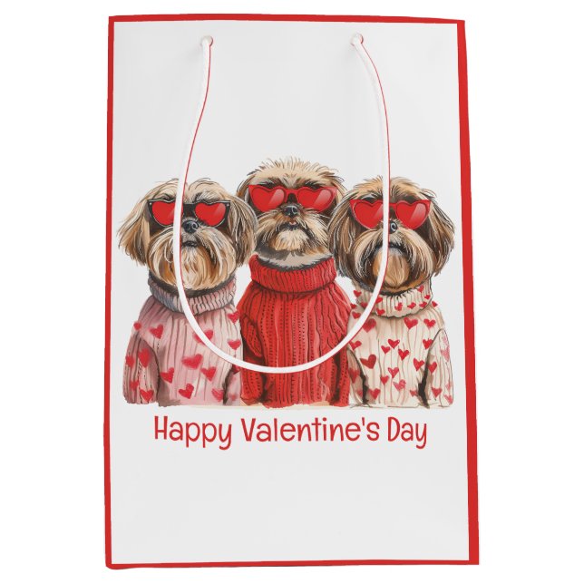 Bolsa De Regalo Mediana Feliz Día de San Valentín Shih Tzu Dogs (Anverso)
