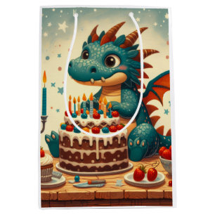 Bolsa De Regalo Mediana Feliz Festín de cumpleaños de Dragon