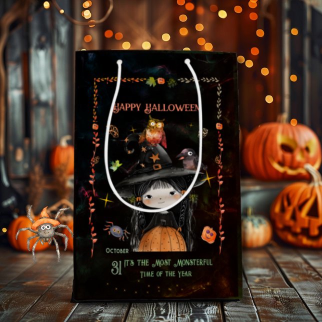 Bolsa De Regalo Mediana Feliz Fiesta de disfraces de Halloween (Happy Halloween Costume Party Witch Medium Gift Bag)