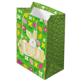 Bolsa De Regalo Mediana Feliz fiesta de Pascua Bunny Floral