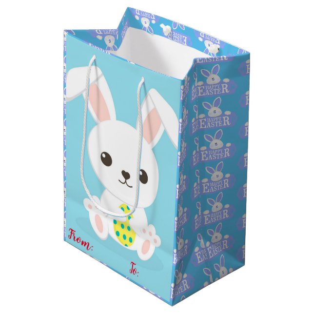 Bolsa De Regalo Mediana Feliz fiesta de Pascua Bunny Floral (Angulo Anverso)