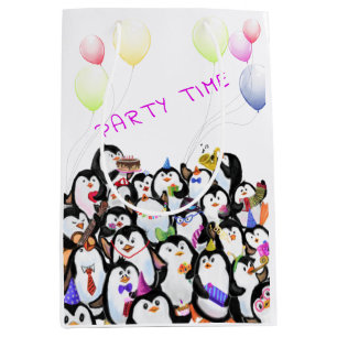 Bolsa De Regalo Mediana Feliz Fiesta Penguin Gift Bag Funny - Texto Person