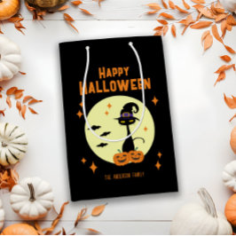 Bolsa De Regalo Mediana Feliz Gato Negro de Halloween personalizado