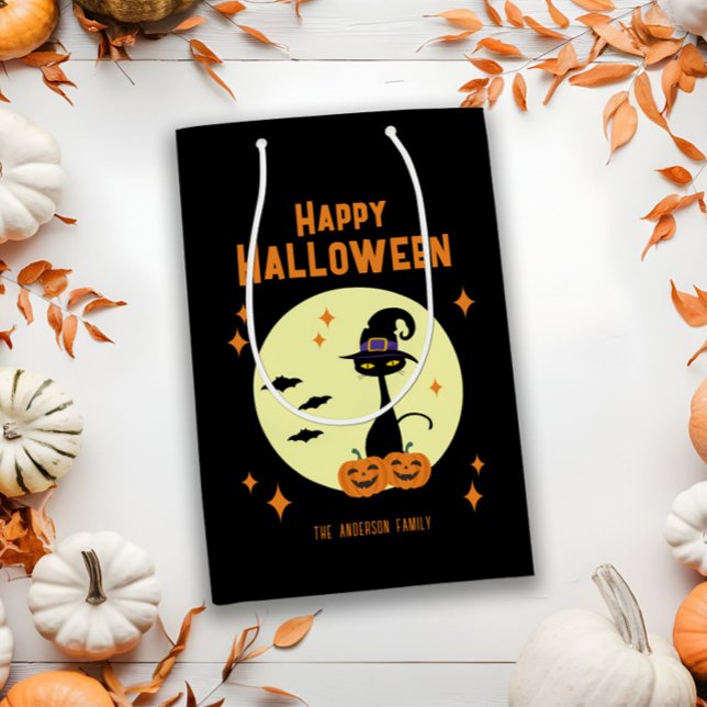Bolsa De Regalo Mediana Feliz Gato Negro de Halloween personalizado (Subido por el creador)