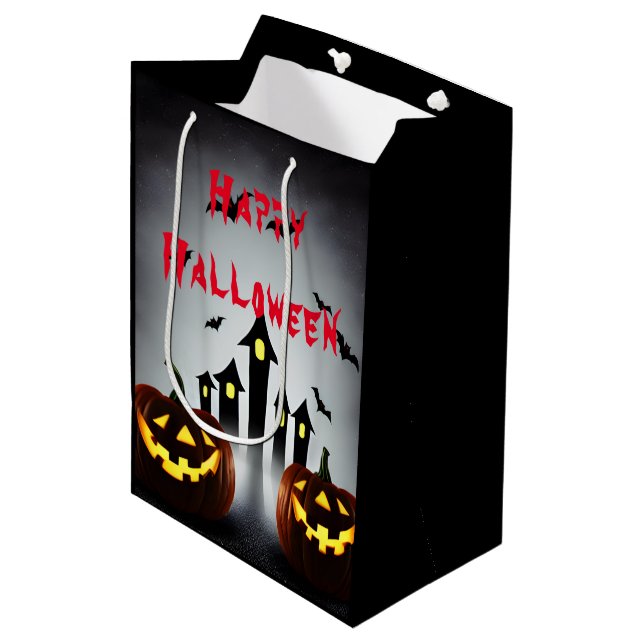Bolsa De Regalo Mediana Feliz Halloween Jack o' Lantern Fiesta (Angulo Anverso)