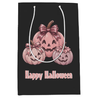 Bolsa De Regalo Mediana Feliz Halloween Pinkoween Trío de Calabazas Vintag