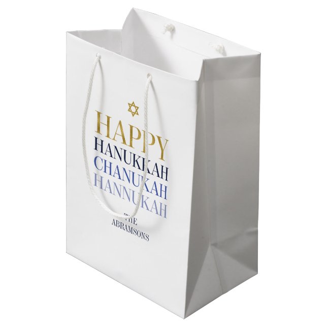 Bolsa De Regalo Mediana Feliz Hanukkah Chanukah Holiday Bag (Angulo Anverso)