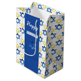 Bolsa De Regalo Mediana Feliz Hanukkah Watercolor David Stars