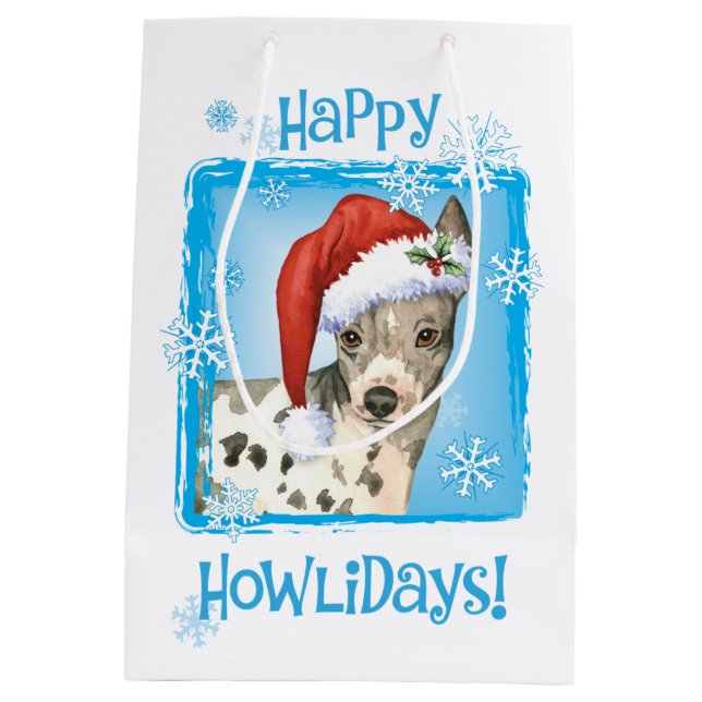 Bolsa De Regalo Mediana Feliz Howlidays American Hairless Terrier (Reverso)