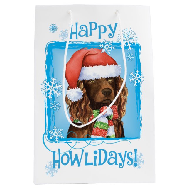 Bolsa De Regalo Mediana Feliz Howlidays Boykin Spaniel (Anverso)