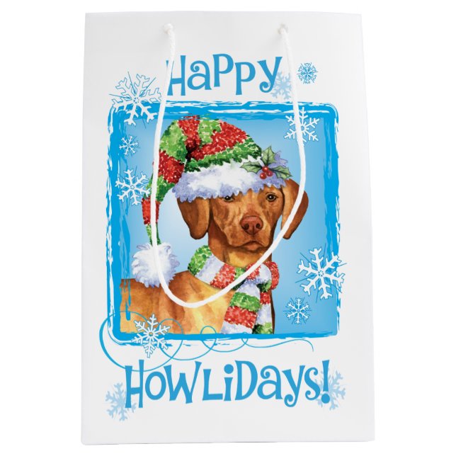 Bolsa De Regalo Mediana Feliz Howlidays Vizsla (Anverso)