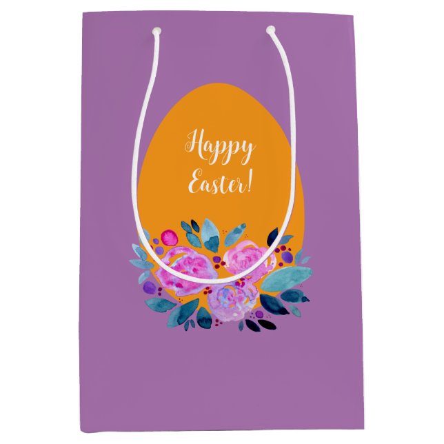 Bolsa De Regalo Mediana Feliz Huevo floral de la acuarela de Pascua (Anverso)