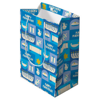 Bolsa De Regalo Mediana Feliz Janucá Rejilla de Recorte de Papel