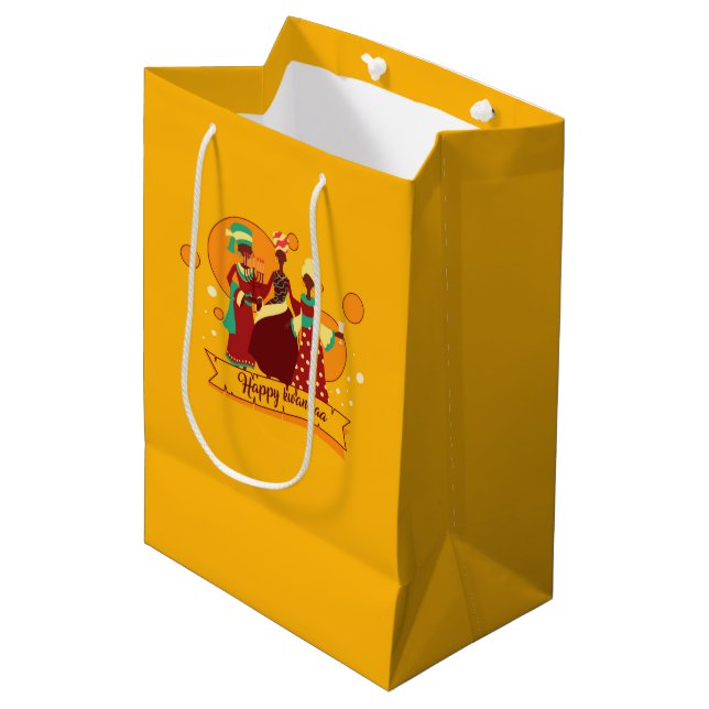 Bolsa De Regalo Mediana Feliz Kwanzaa 3 Damas de Amarillo (Angulo Anverso)