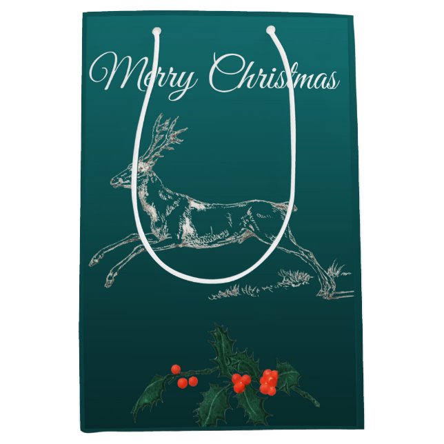 Bolsa De Regalo Mediana Feliz Navidad a los renos y mistletoe   (Anverso)