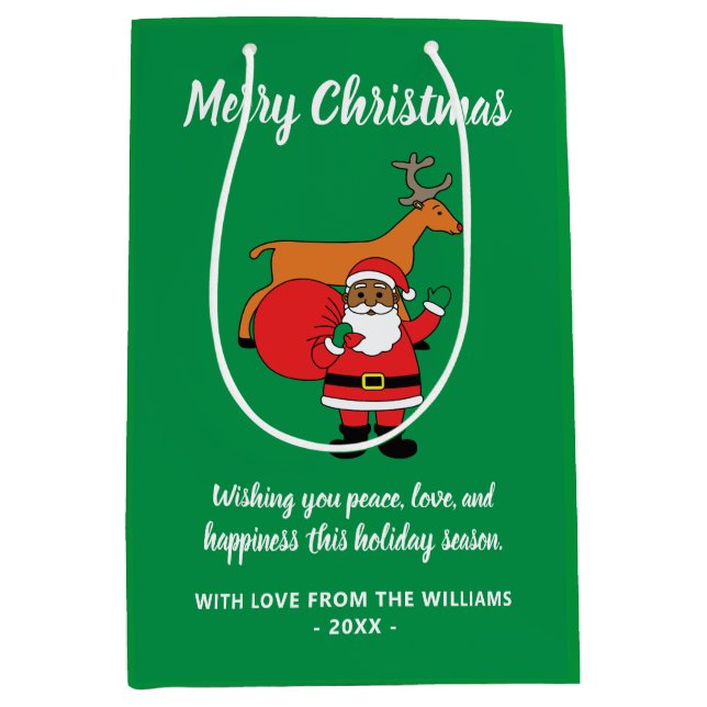 Bolsa De Regalo Mediana Feliz Navidad Africano-Estadounidense Papá Noel (Anverso)