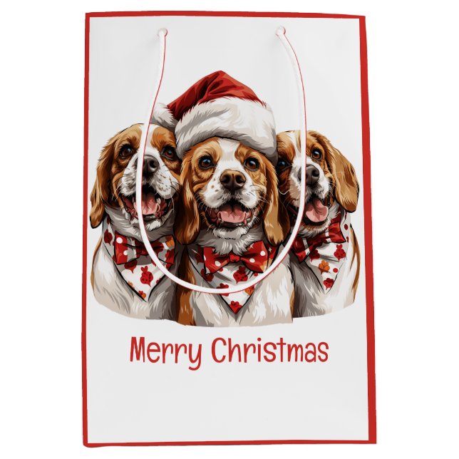 Bolsa De Regalo Mediana Feliz Navidad Beagle Dogs (Anverso)