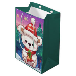Bolsa De Regalo Mediana Feliz Navidad Bebé Blanco Oso Polar