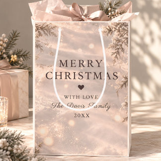 Bolsa De Regalo Mediana Feliz Navidad Botánico Invierno Rubor Champagne